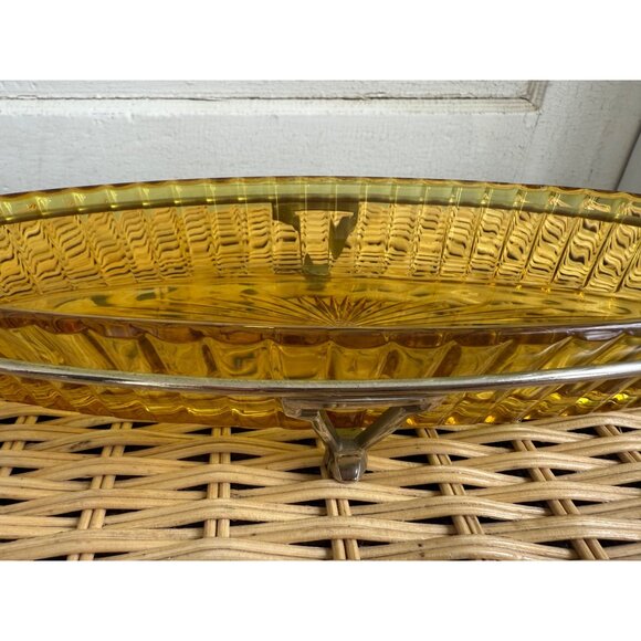 Vintage 50's Heisey Glass Marigold Serving Dish With Chrome Stand - Picture 8 of 8